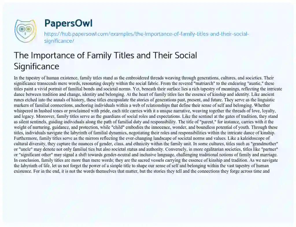 Essay on The Importance of Family Titles and Their Social Significance