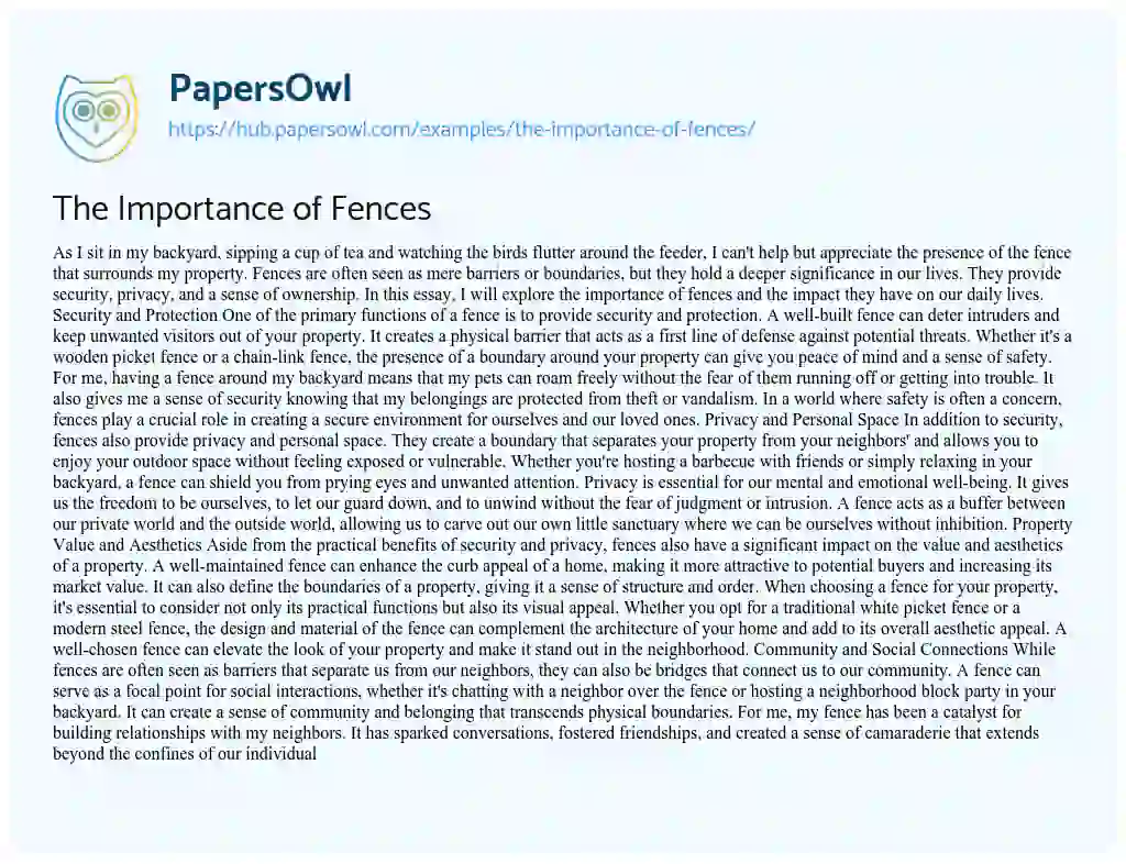 Essay on The Importance of Fences