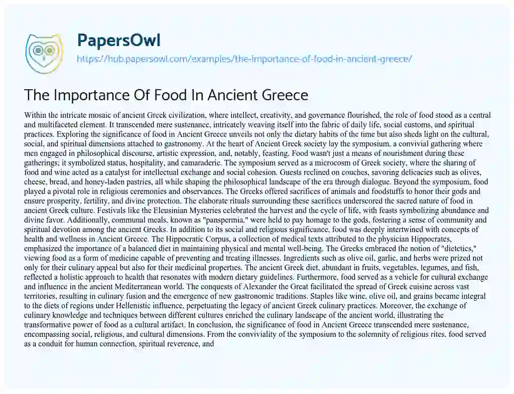 Essay on The Importance Of Food In Ancient Greece