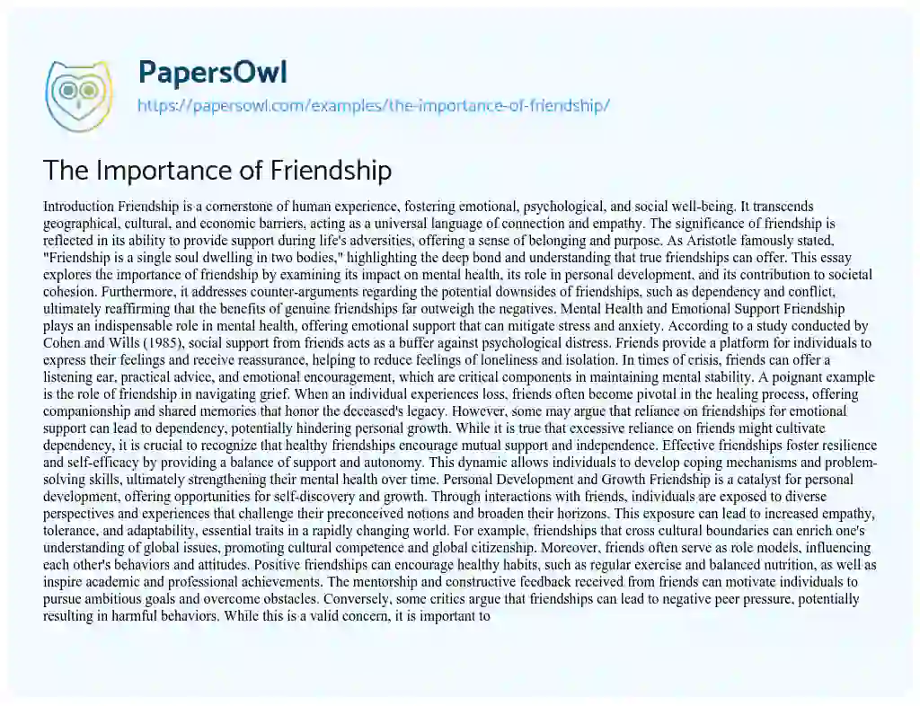 Essay on The Importance of Friendship