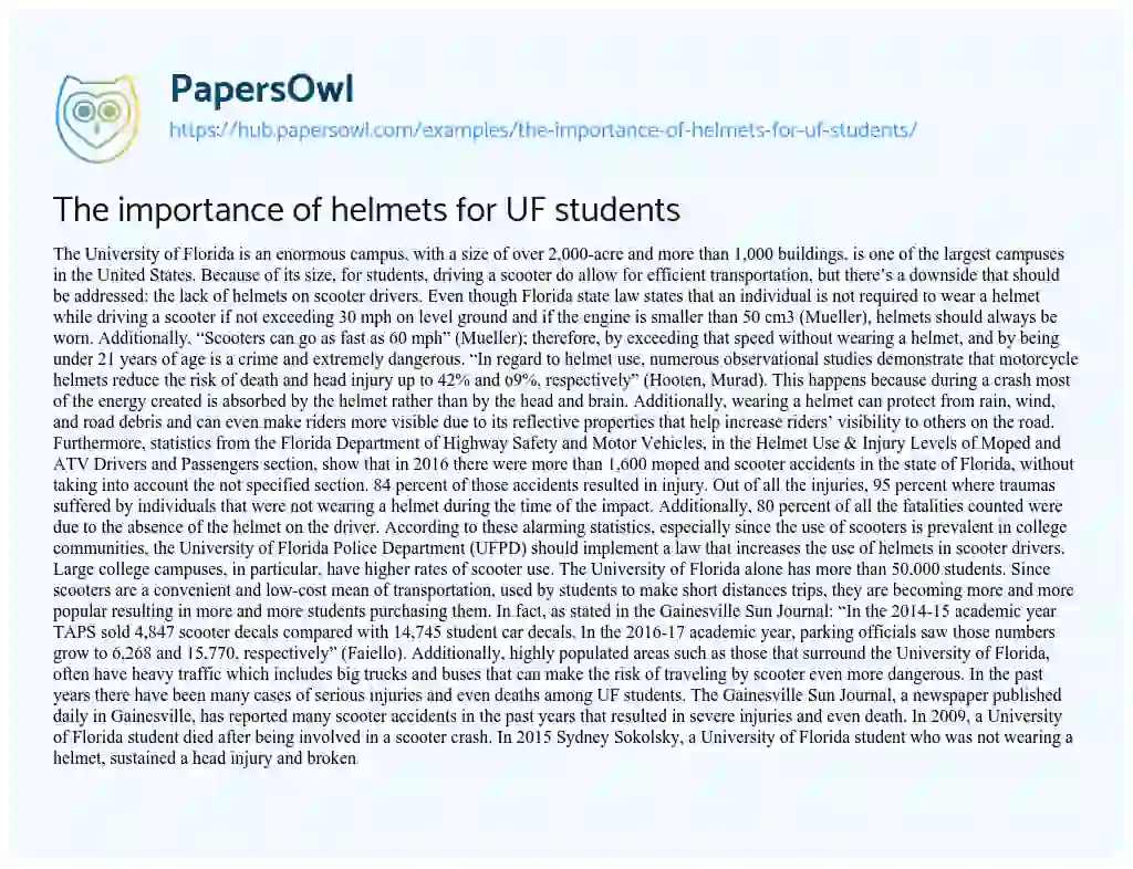 Essay on The importance of helmets for UF students