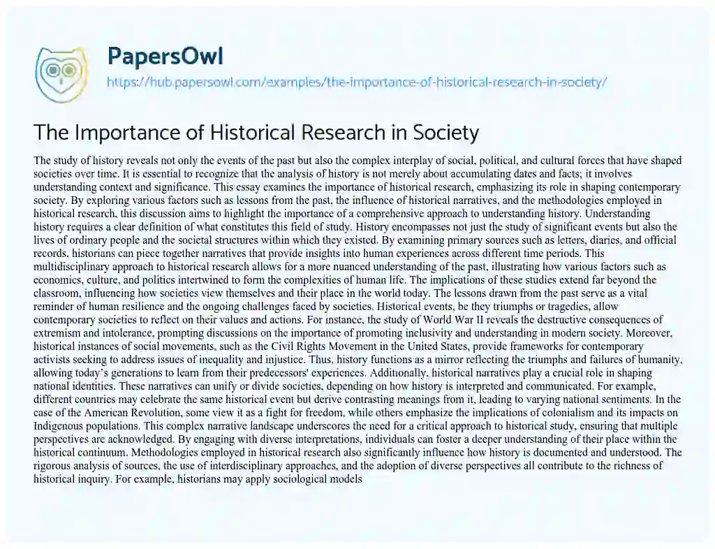 Essay on The Importance of Historical Research in Society