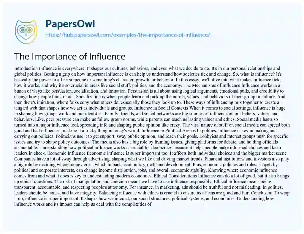 Essay on The Importance of Influence