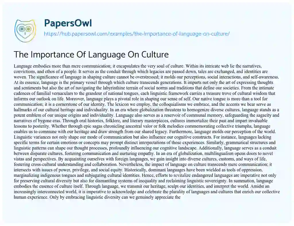 Essay on The Importance Of Language On Culture