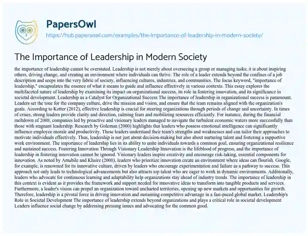 Essay on The Importance of Leadership in Modern Society