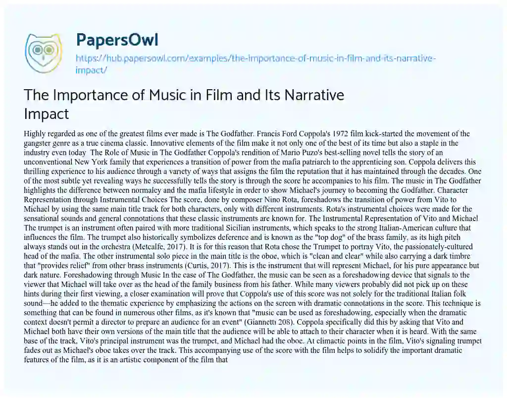 Essay on The Importance of Music in Film and Its Narrative Impact