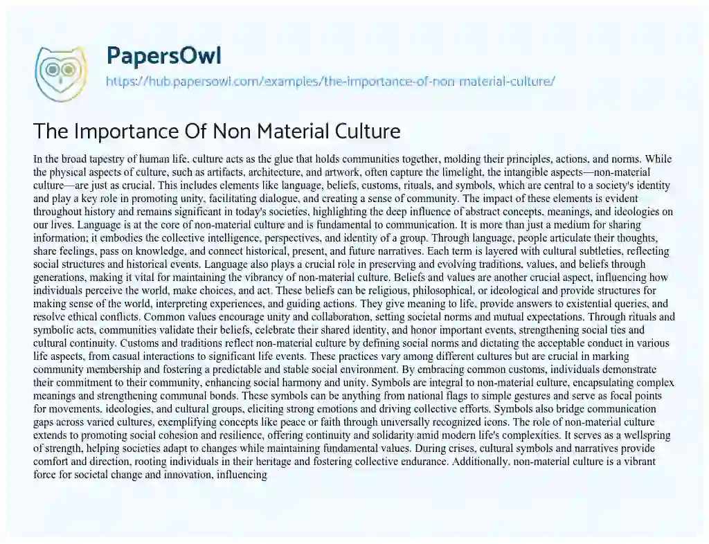 Essay on The Importance Of Non Material Culture