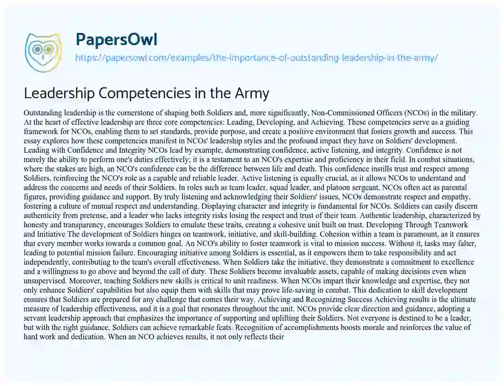 Essay on Leadership Competencies in the Army
