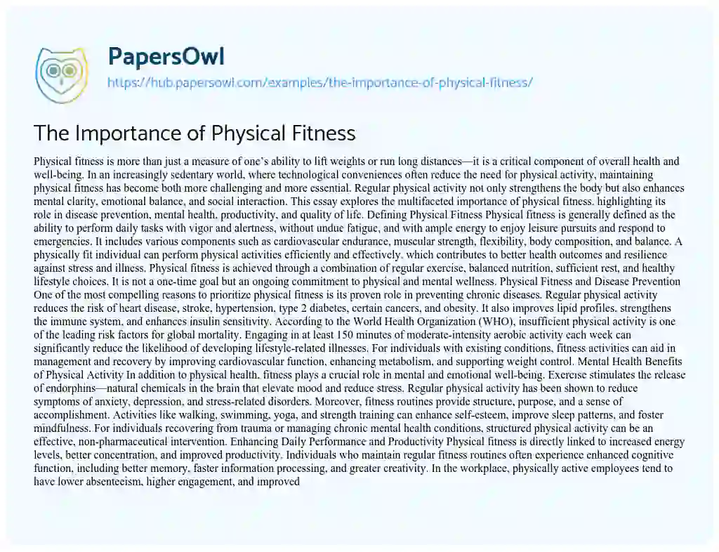 Essay on The Importance of Physical Fitness
