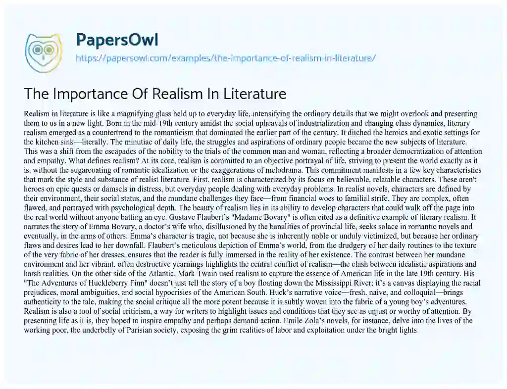 Essay on The Importance Of Realism In Literature