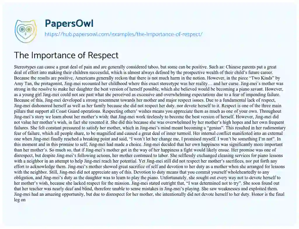 Essay on The Importance of Respect