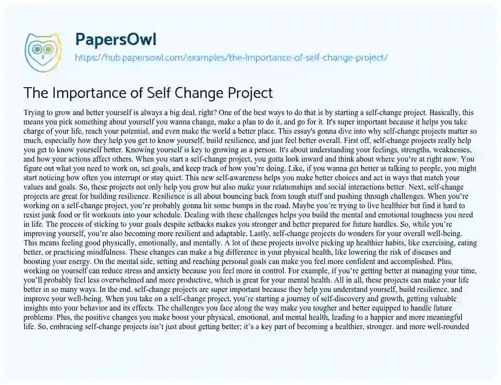 Essay on The Importance of Self Change Project