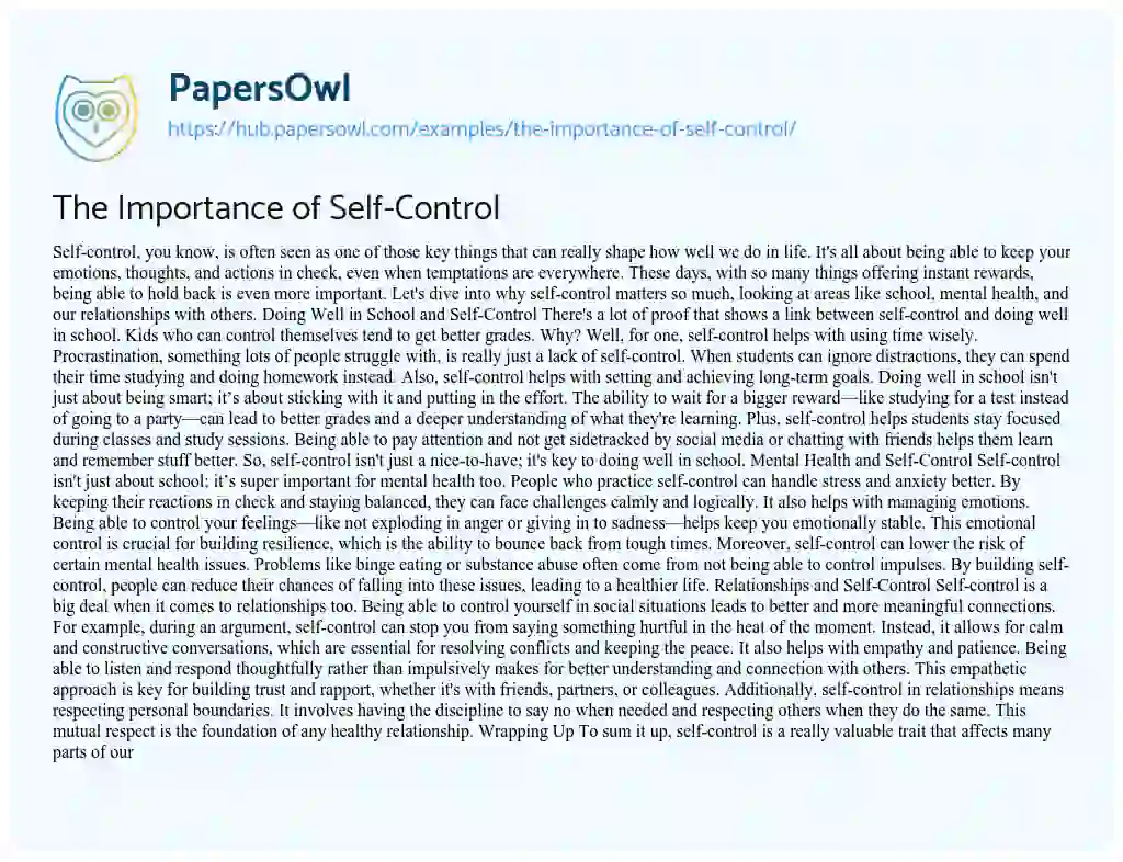 Essay on The Importance of Self-Control