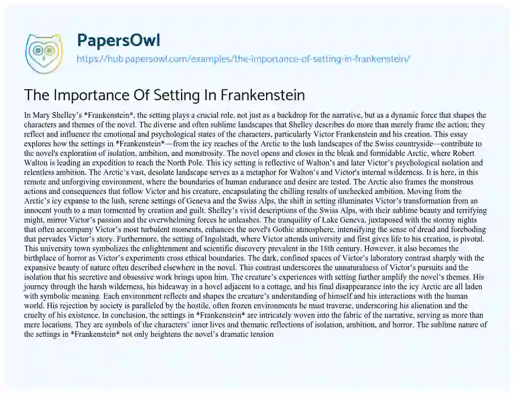 Essay on The Importance Of Setting In Frankenstein