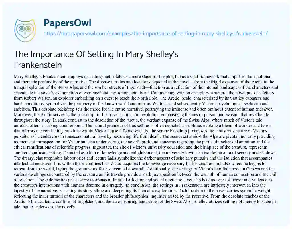 Essay on The Importance Of Setting In Mary Shelley’s Frankenstein