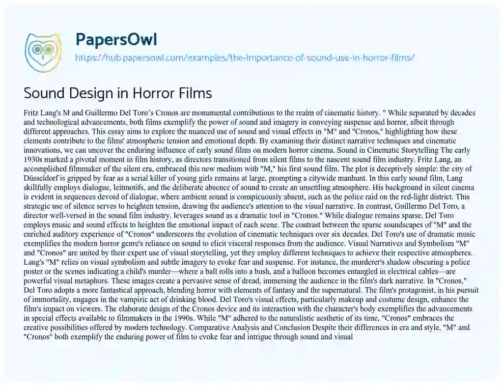Essay on Sound Design in Horror Films