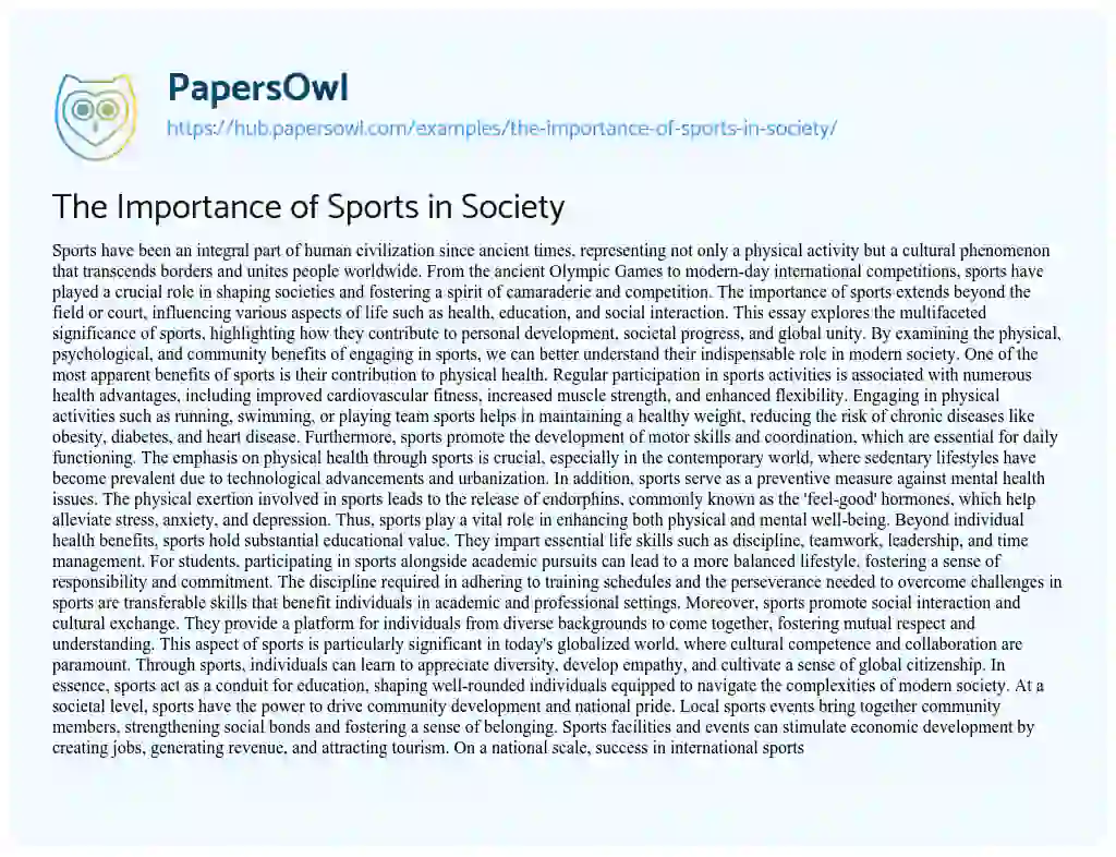 Essay on The Importance of Sports in Society