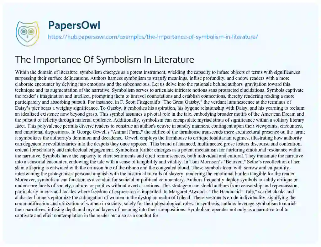 Essay on The Importance Of Symbolism In Literature