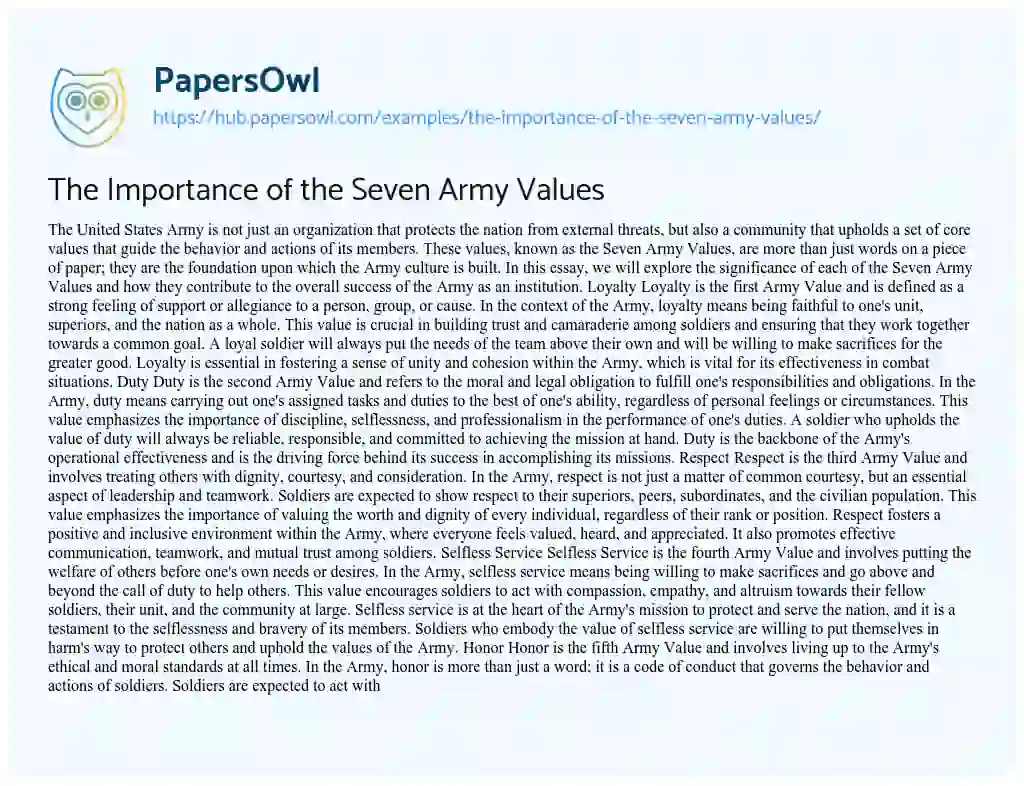 Essay on The Importance of the Seven Army Values