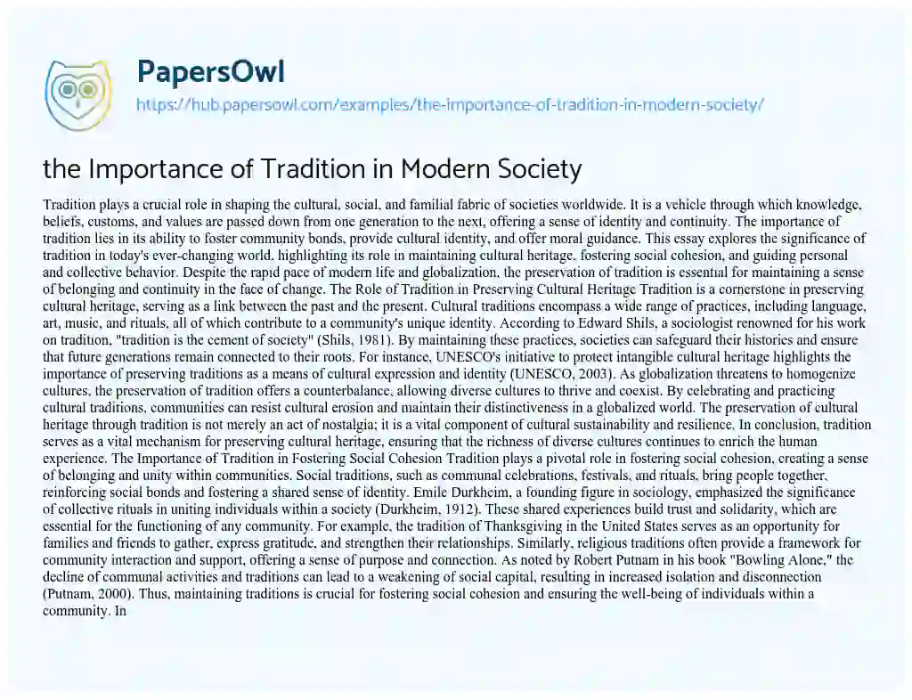 Essay on the Importance of Tradition in Modern Society