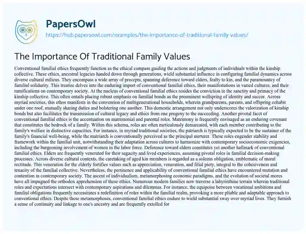 Essay on The Importance Of Traditional Family Values