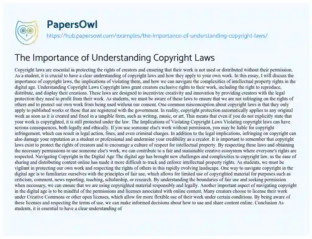 Essay on The Importance of Understanding Copyright Laws