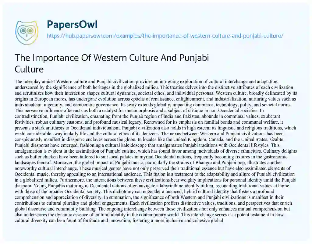 Essay on The Importance Of Western Culture And Punjabi Culture