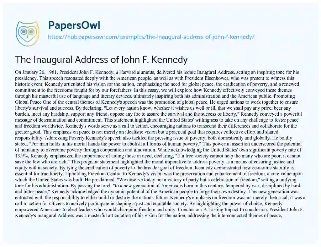 Essay on The Inaugural Address of John F. Kennedy