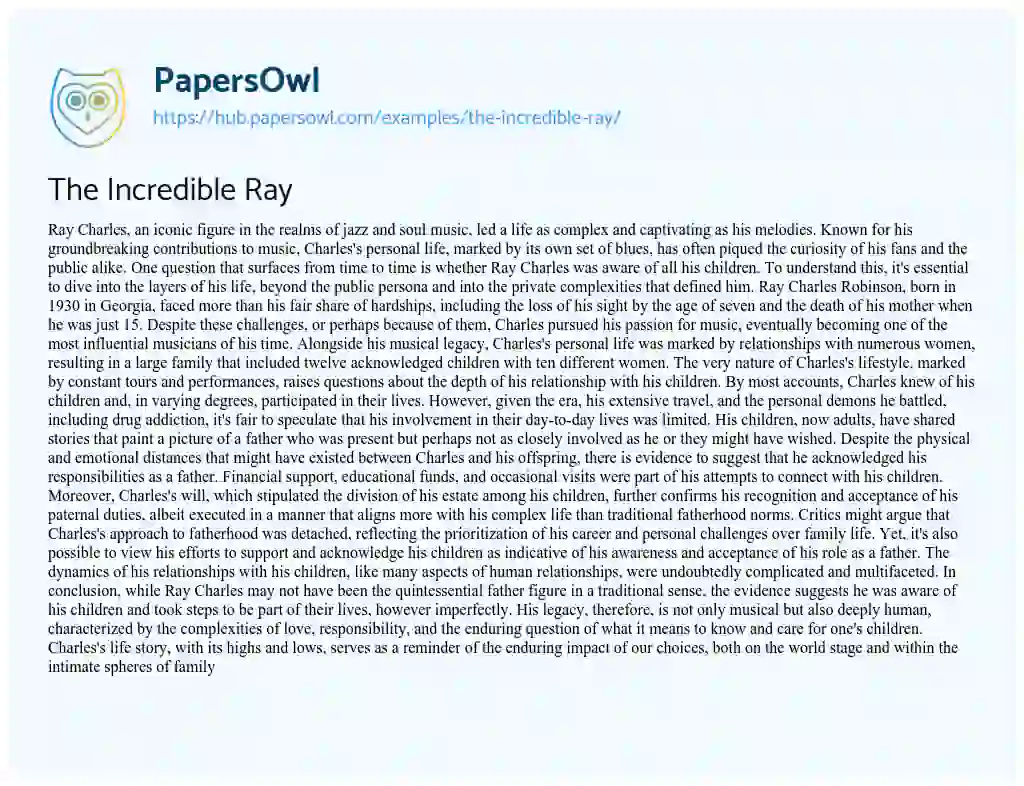 Essay on The Incredible Ray