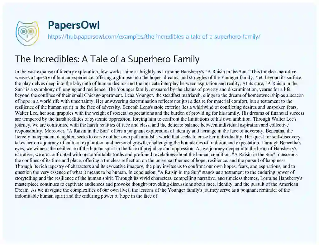 Essay on The Incredibles: A Tale of a Superhero Family