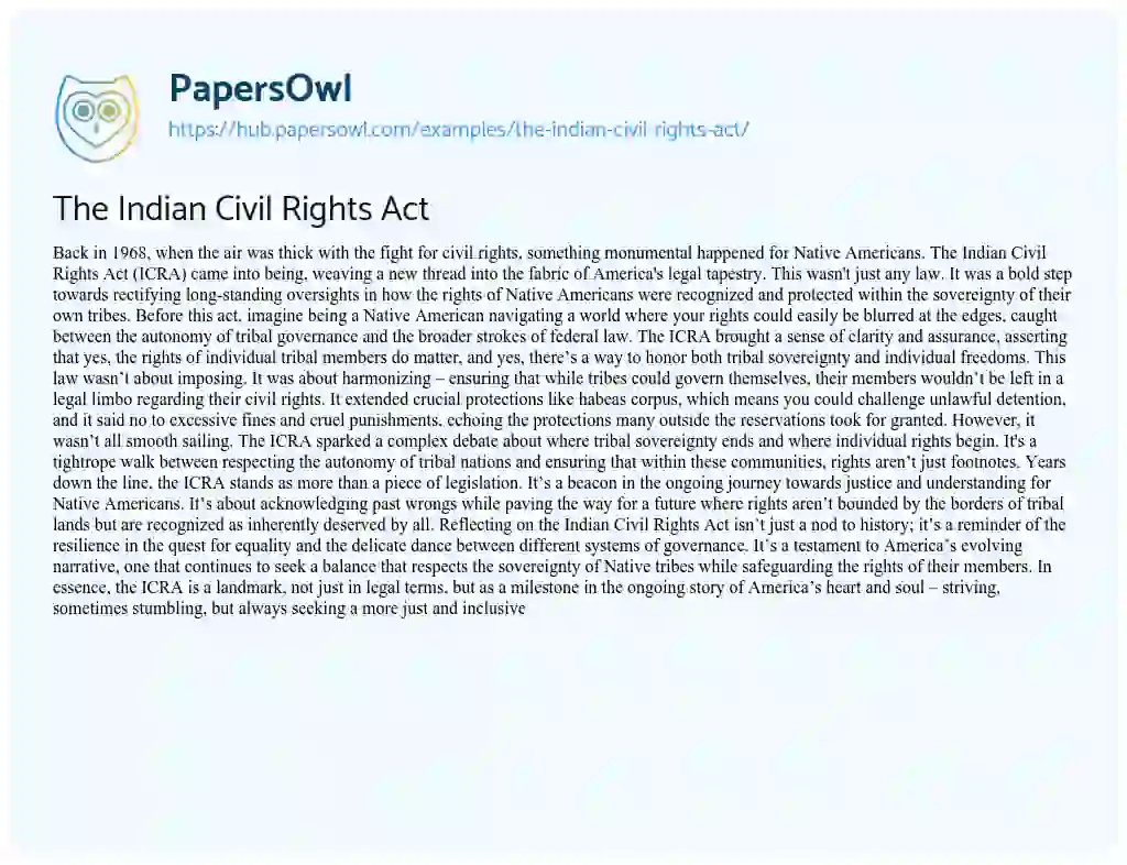 Essay on The Indian Civil Rights Act