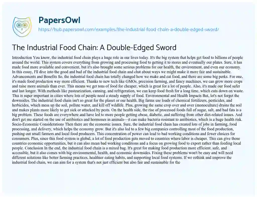 Essay on The Industrial Food Chain: A Double-Edged Sword