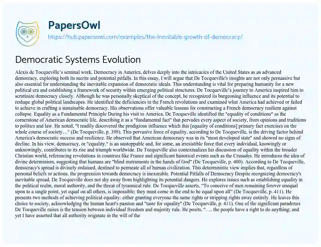 Essay on Democratic Systems Evolution