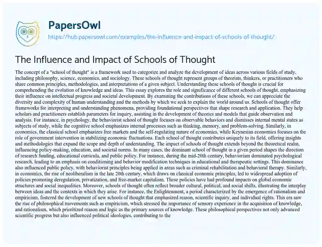 Essay on The Influence and Impact of Schools of Thought