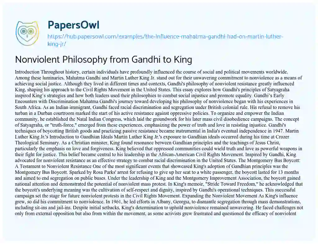 Essay on Nonviolent Philosophy from Gandhi to King