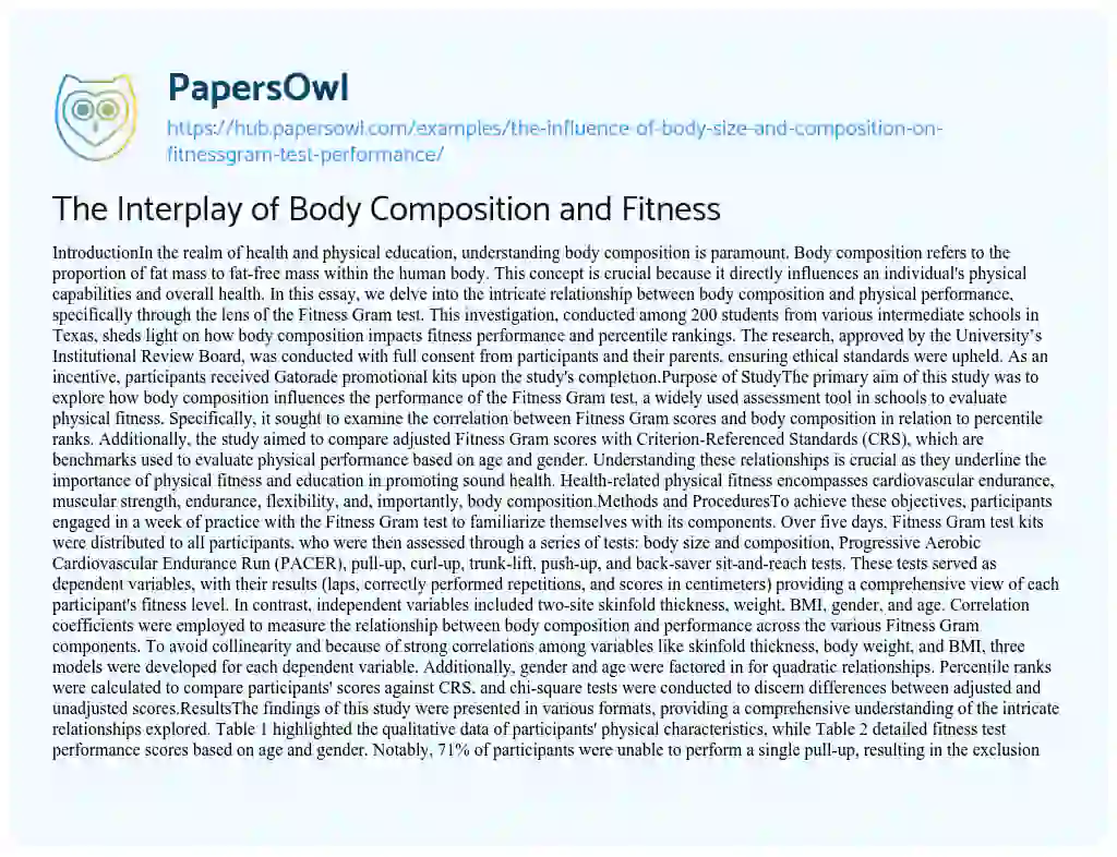 Essay on The Interplay of Body Composition and Fitness