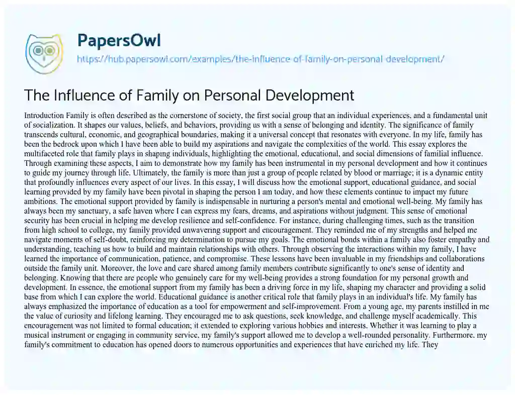 Essay on The Influence of Family on Personal Development