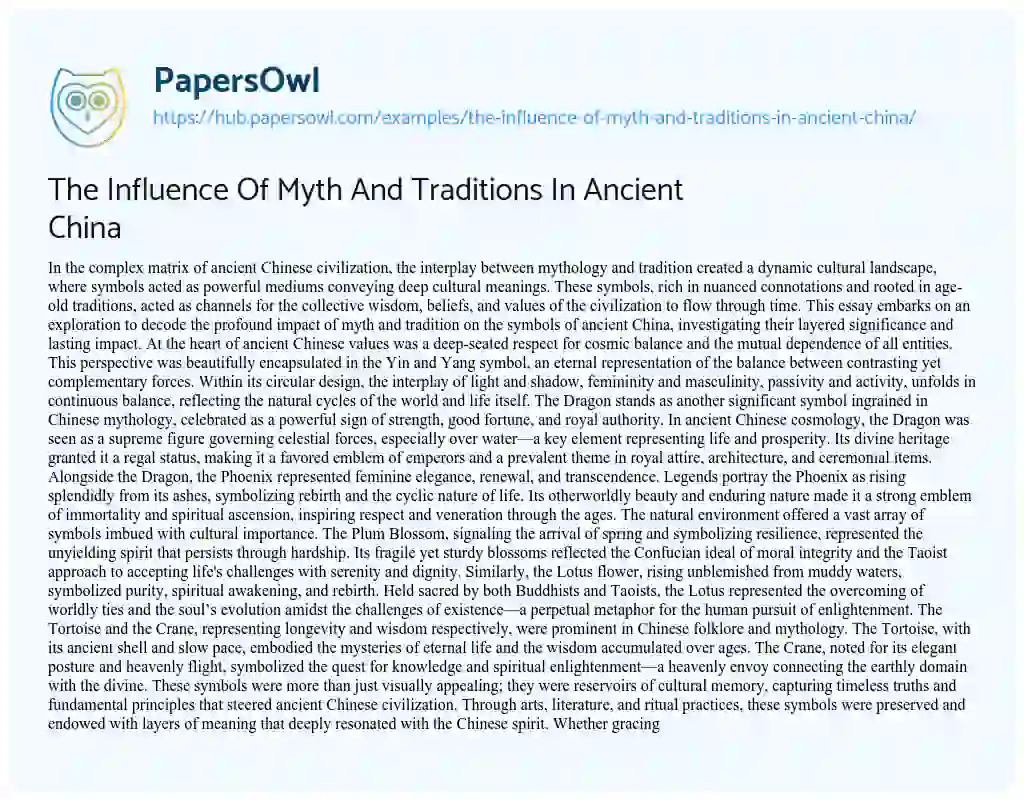 Essay on The Influence Of Myth And Traditions In Ancient China