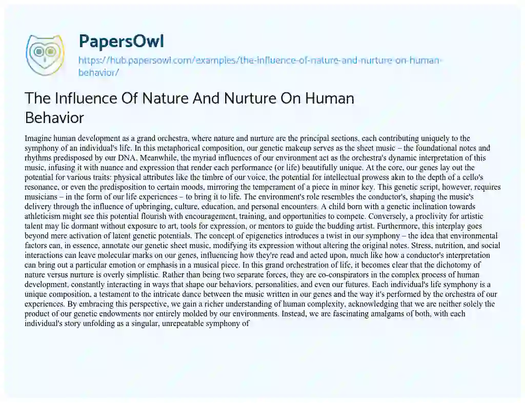 Essay on The Influence Of Nature And Nurture On Human Behavior