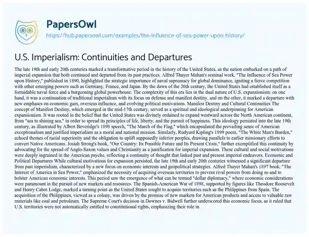 Essay on U.S. Imperialism: Continuities and Departures
