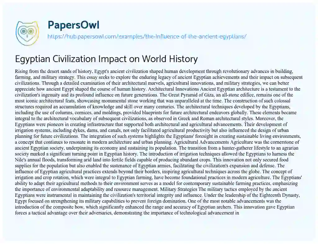 Essay on Egyptian Civilization Impact on World History