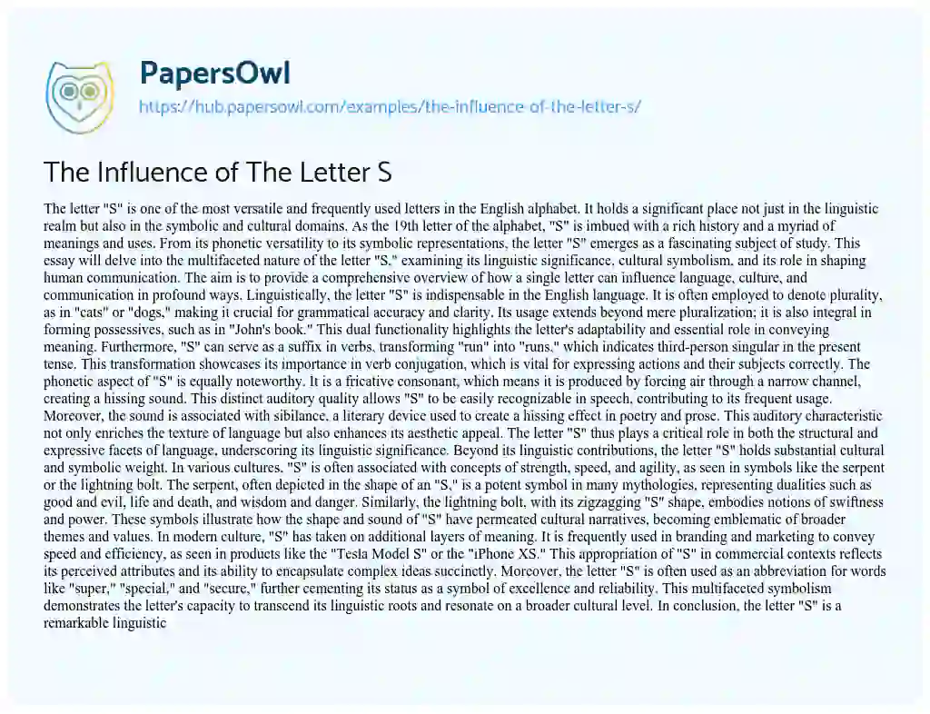 Essay on The Influence of The Letter S