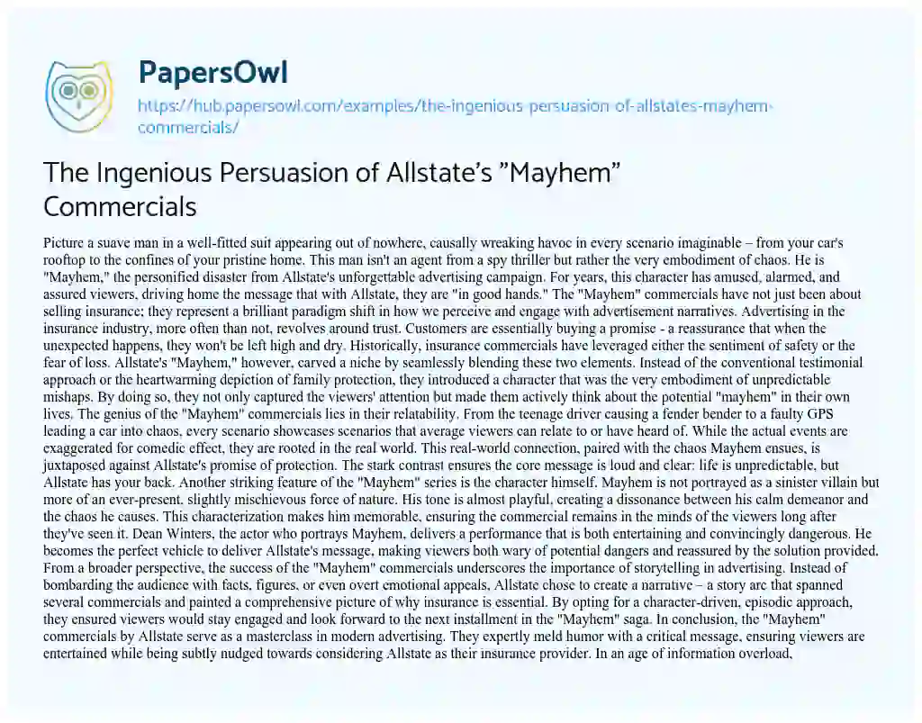 Essay on The Ingenious Persuasion of Allstate’s “Mayhem” Commercials