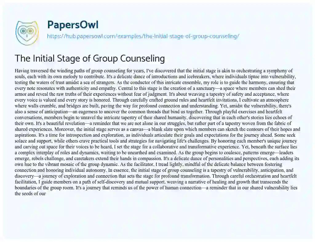 Essay on The Initial Stage of Group Counseling
