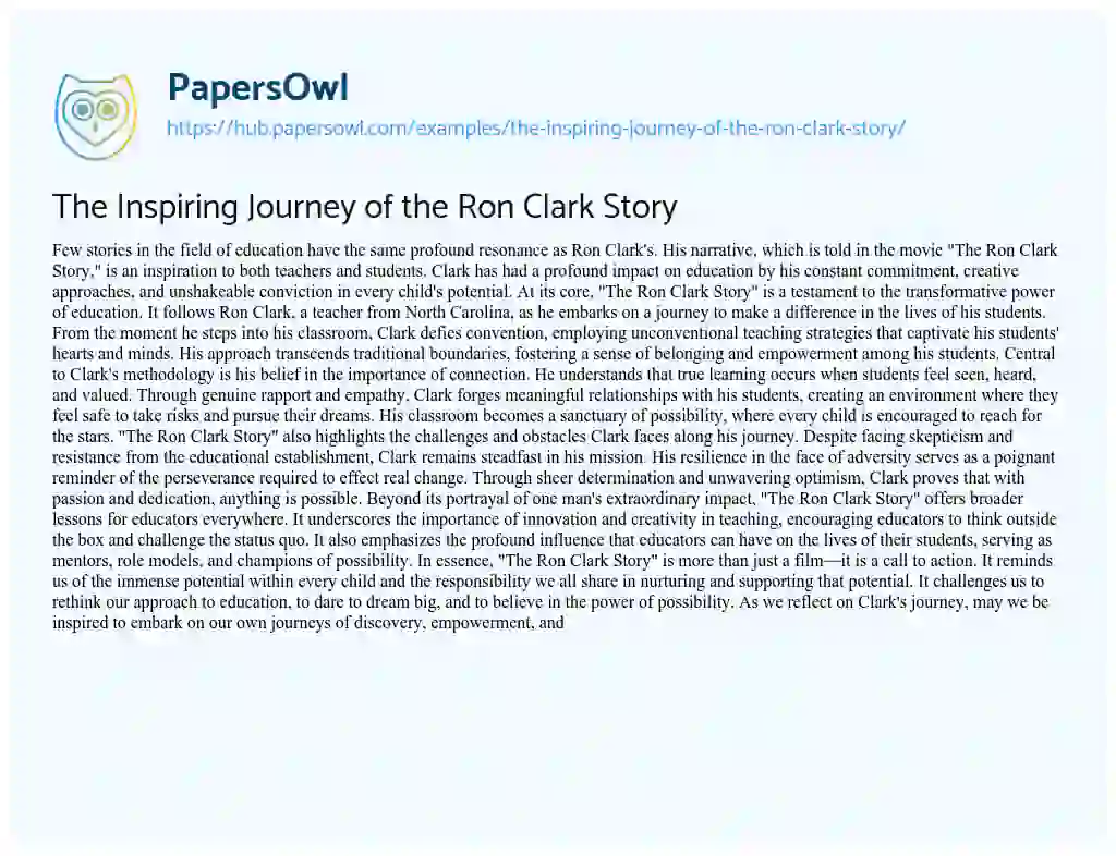 Essay on The Inspiring Journey of the Ron Clark Story