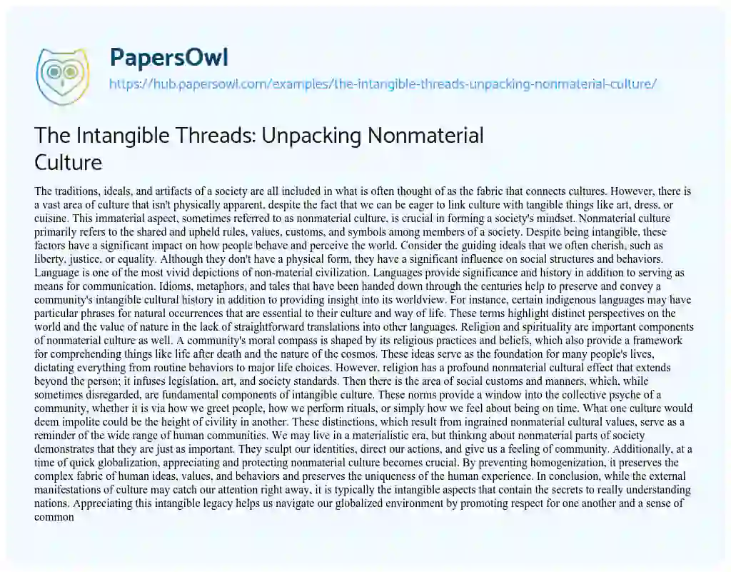 Essay on The Intangible Threads: Unpacking Nonmaterial Culture