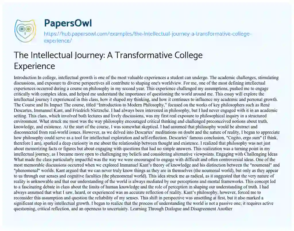 Essay on The Intellectual Journey: A Transformative College Experience