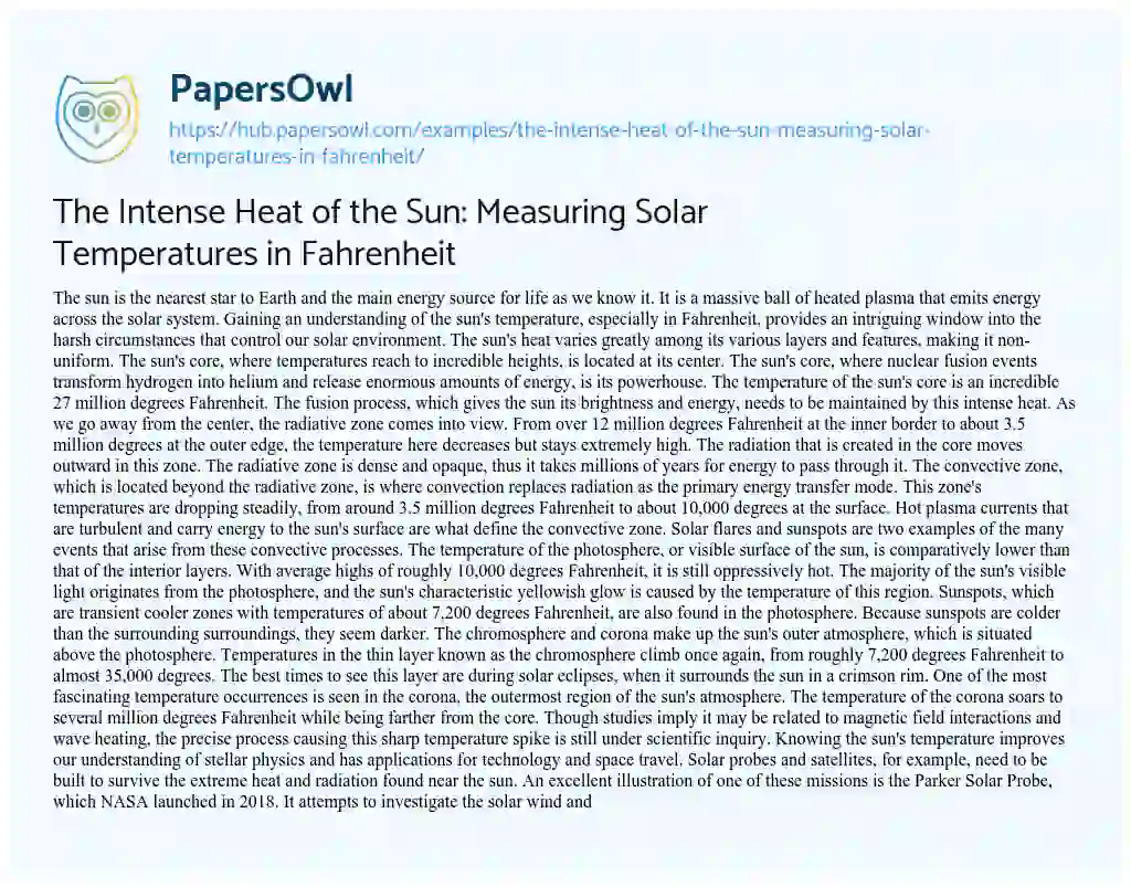 Essay on The Intense Heat of the Sun: Measuring Solar Temperatures in Fahrenheit