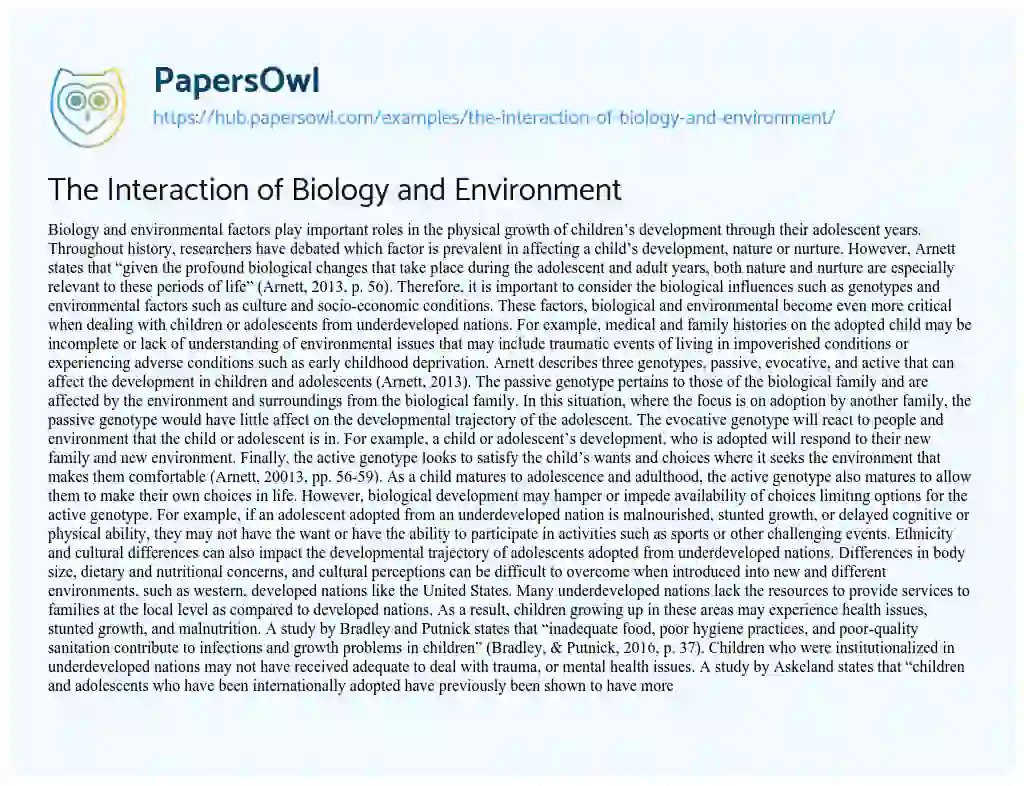 Essay on The Interaction of Biology and Environment