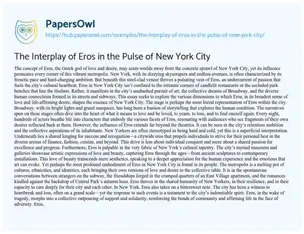 Essay on The Interplay of Eros in the Pulse of New York City